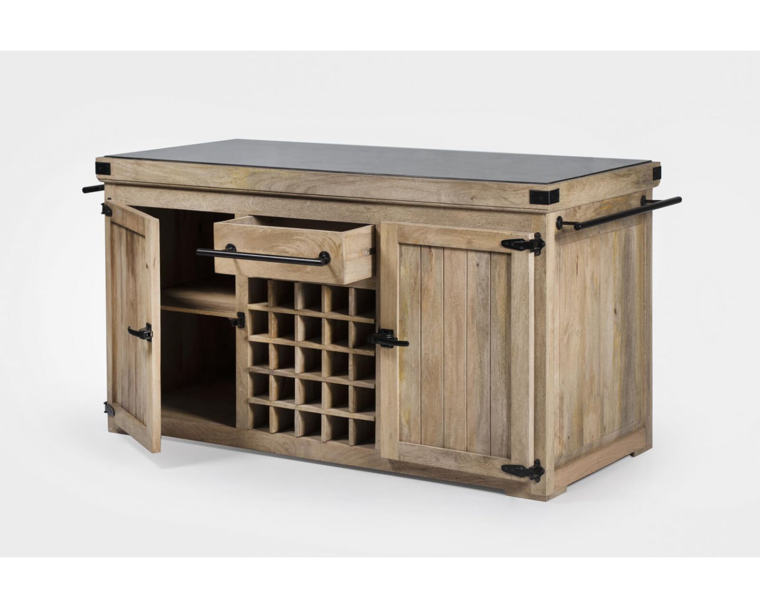 Grand billot de cuisine bois massif plateau pierre "Grand Chef" 165 cm