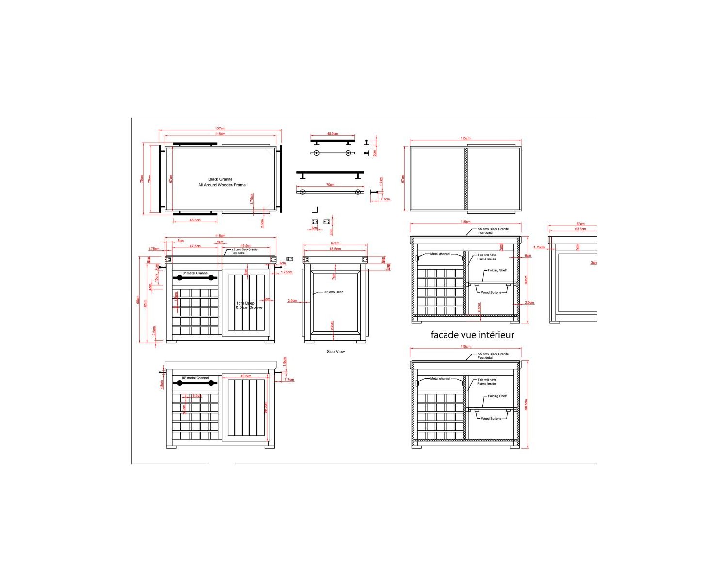 Billot de cuisine bois massif "Grand Chef" 115cm plateau pierre