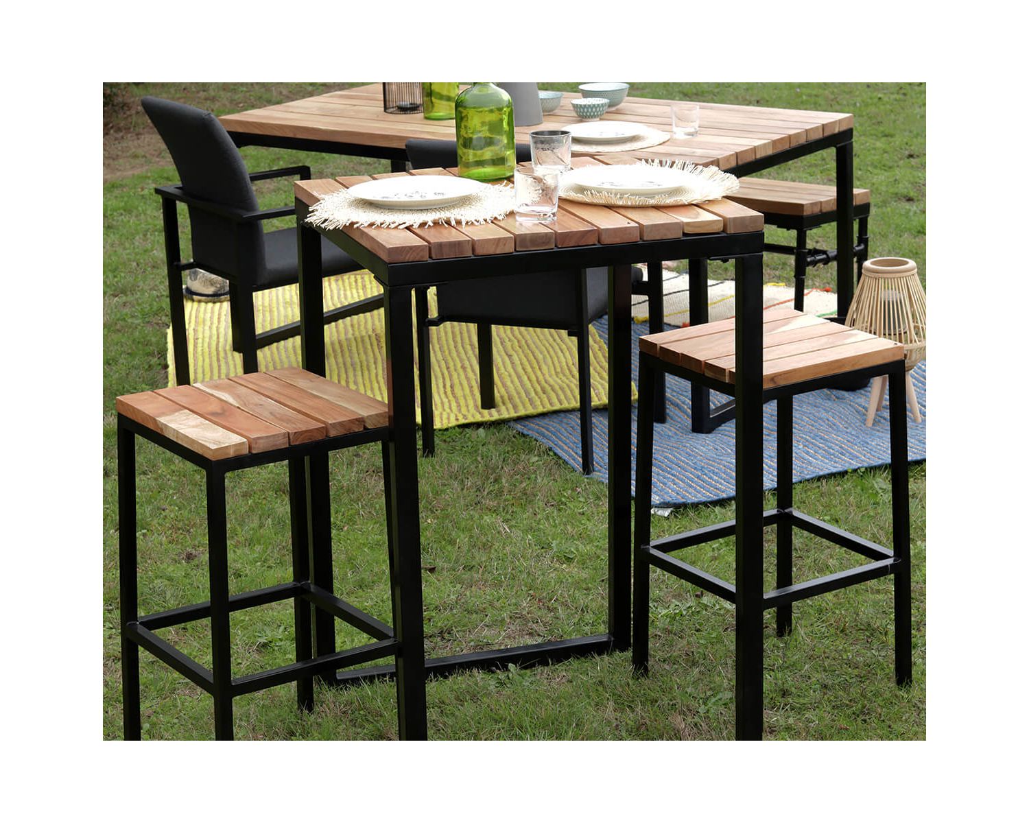 Tabouret de bar en métal et bois exotique "Garden"