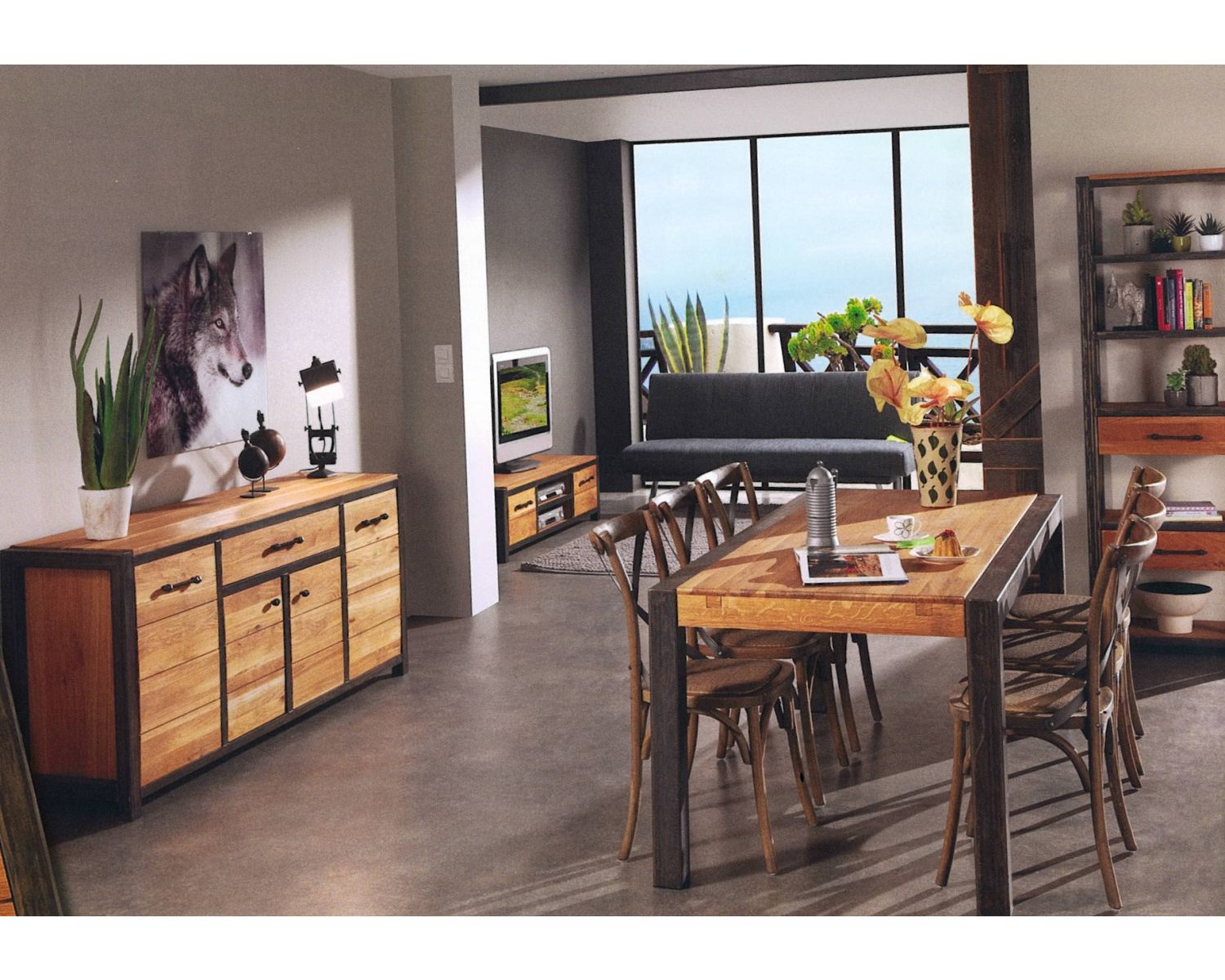 Meuble TV chêne et métal "Manufacture"