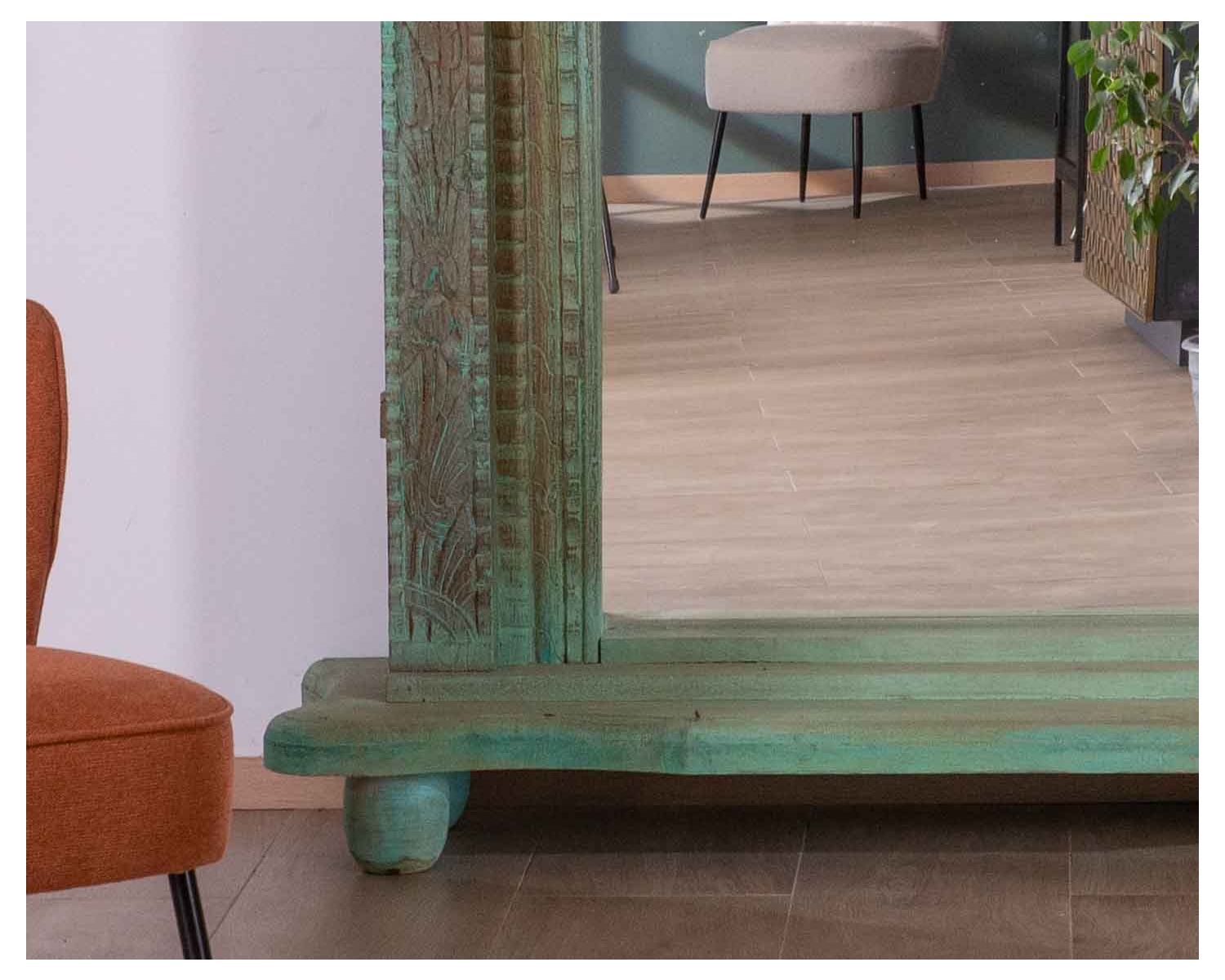 Grand miroir avec cadre indien en bois "Vieille Porte" pièce unique
