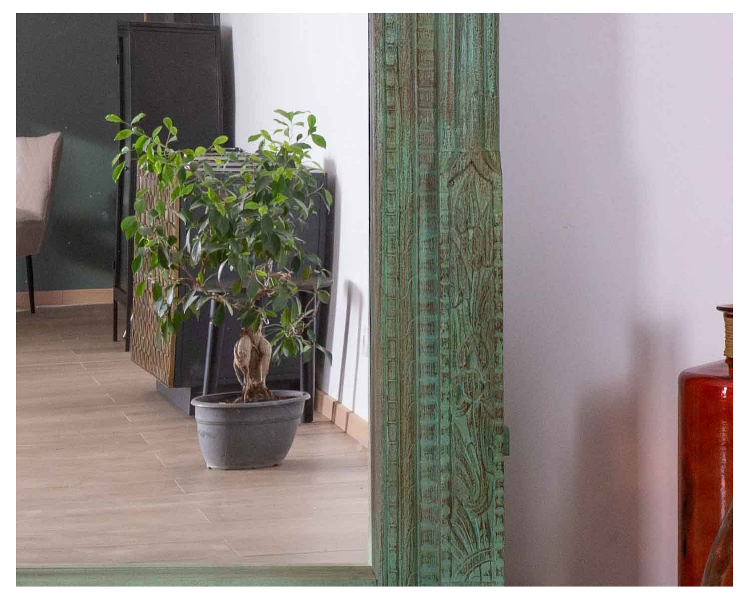 Grand miroir avec cadre indien en bois "Vieille Porte" pièce unique