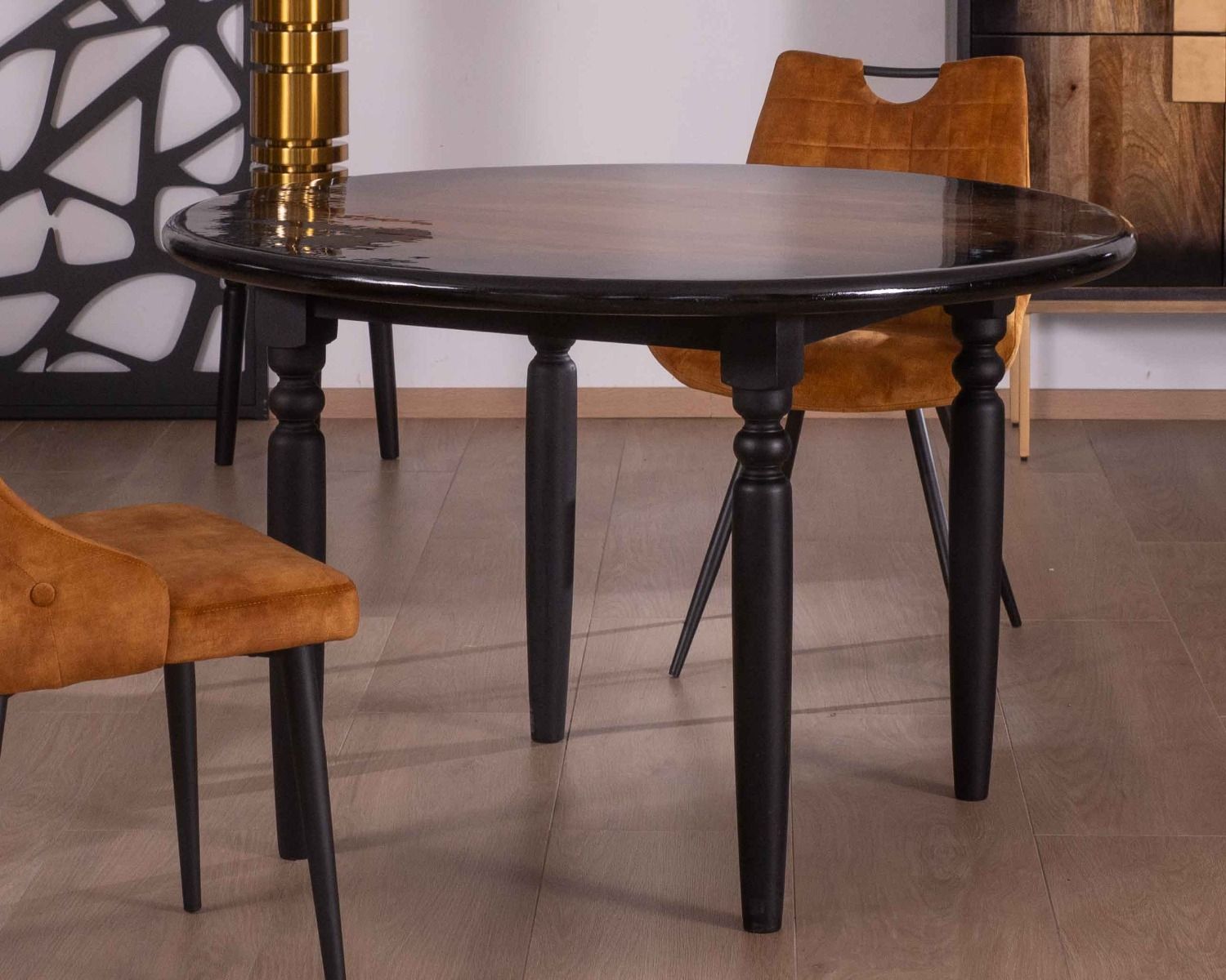 Table de repas ronde bicolore aspect laqué en bois "Pop Vintage" 120cm