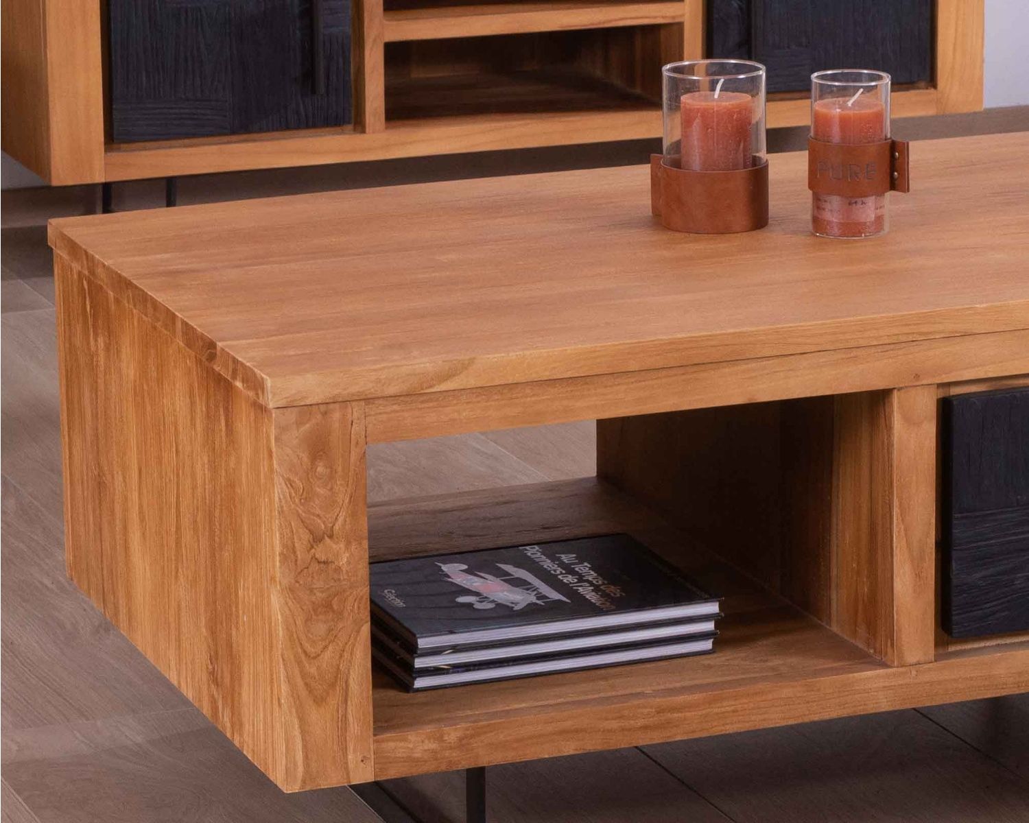 Table basse rectangulaire en teck recyclé 2 tiroirs "Trend"