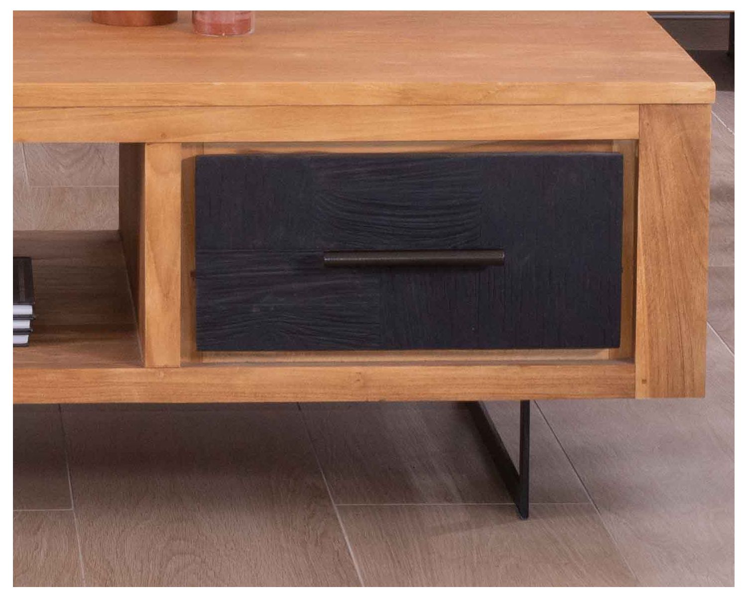 Table basse rectangulaire en teck recyclé 2 tiroirs "Trend"