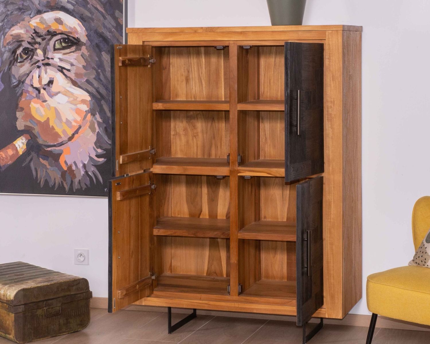 Enfilade en teck recyclé naturel et noir "Trend" 4 portes