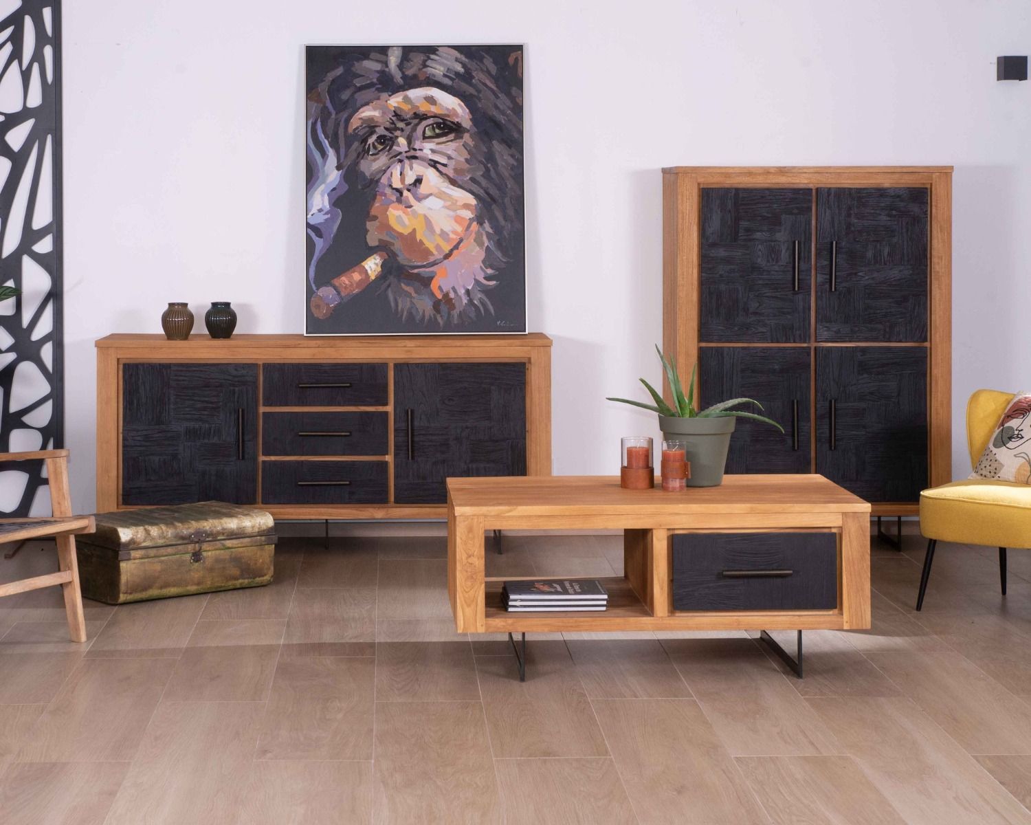 Bahut bois tendance 2 portes 3 tiroirs "Trend" 180 cm