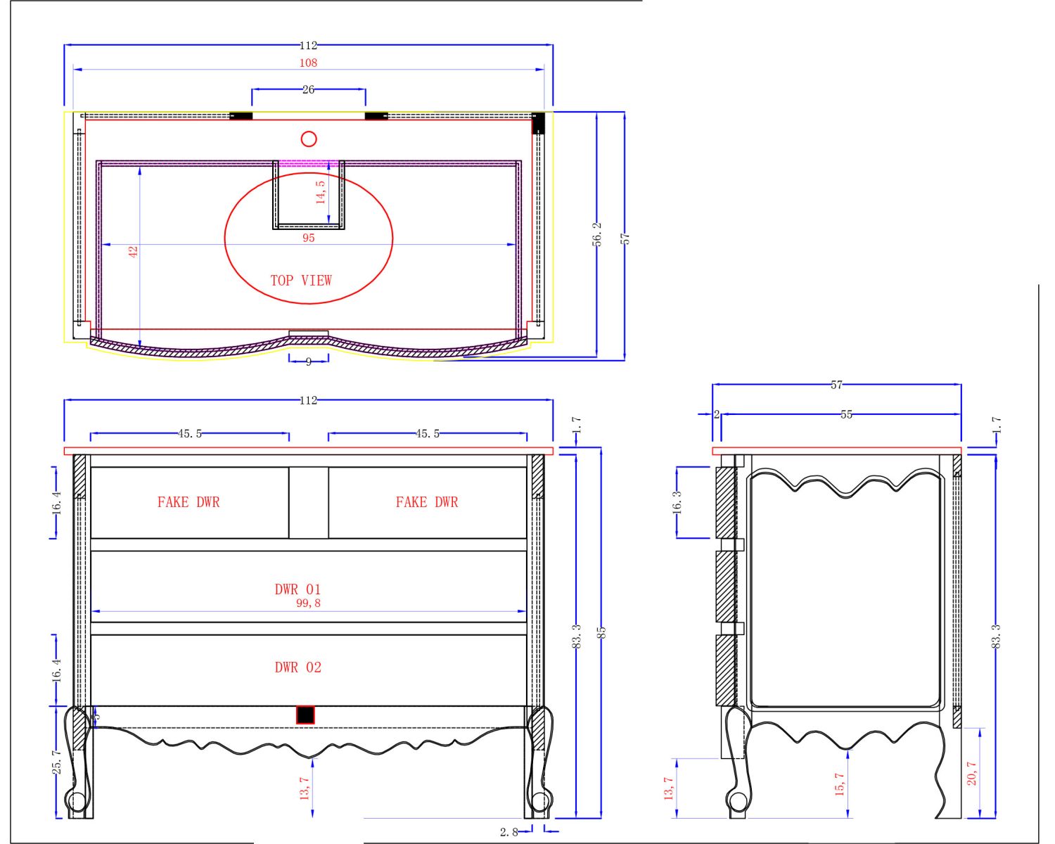 Meuble salle de bain en manguier noir et pierre tiroirs rétro style commode 