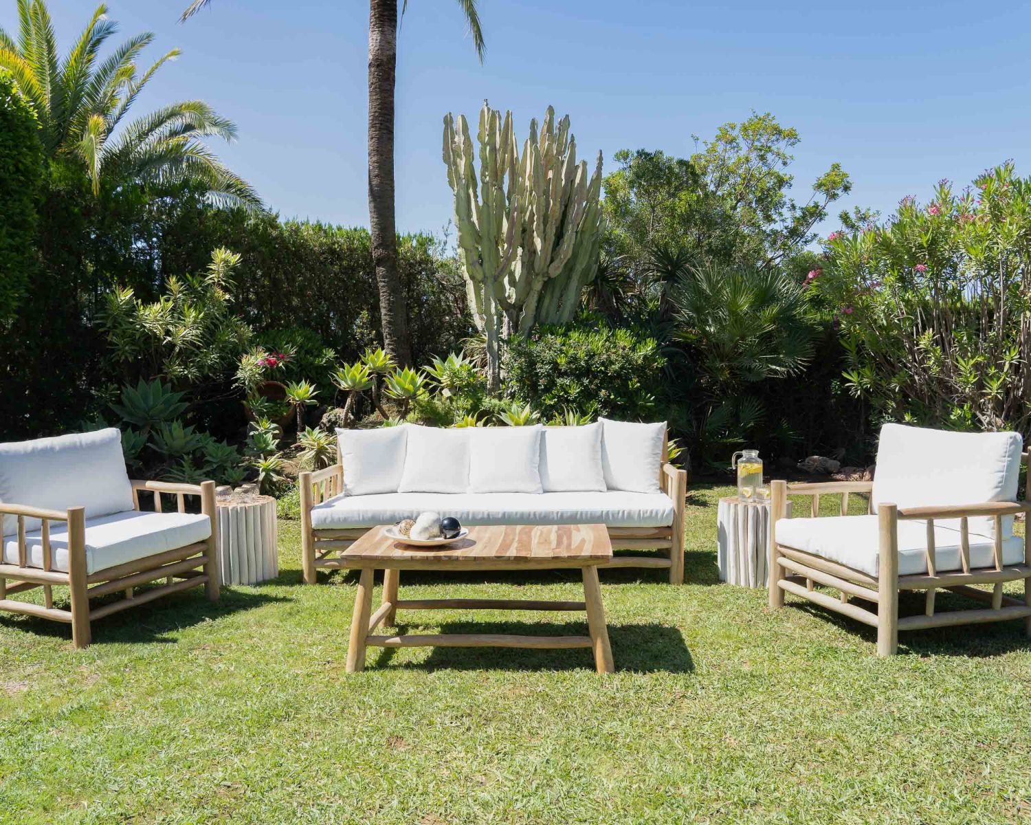 Salon de jardin style ethnique recup' "Sumatra" en branches de teck