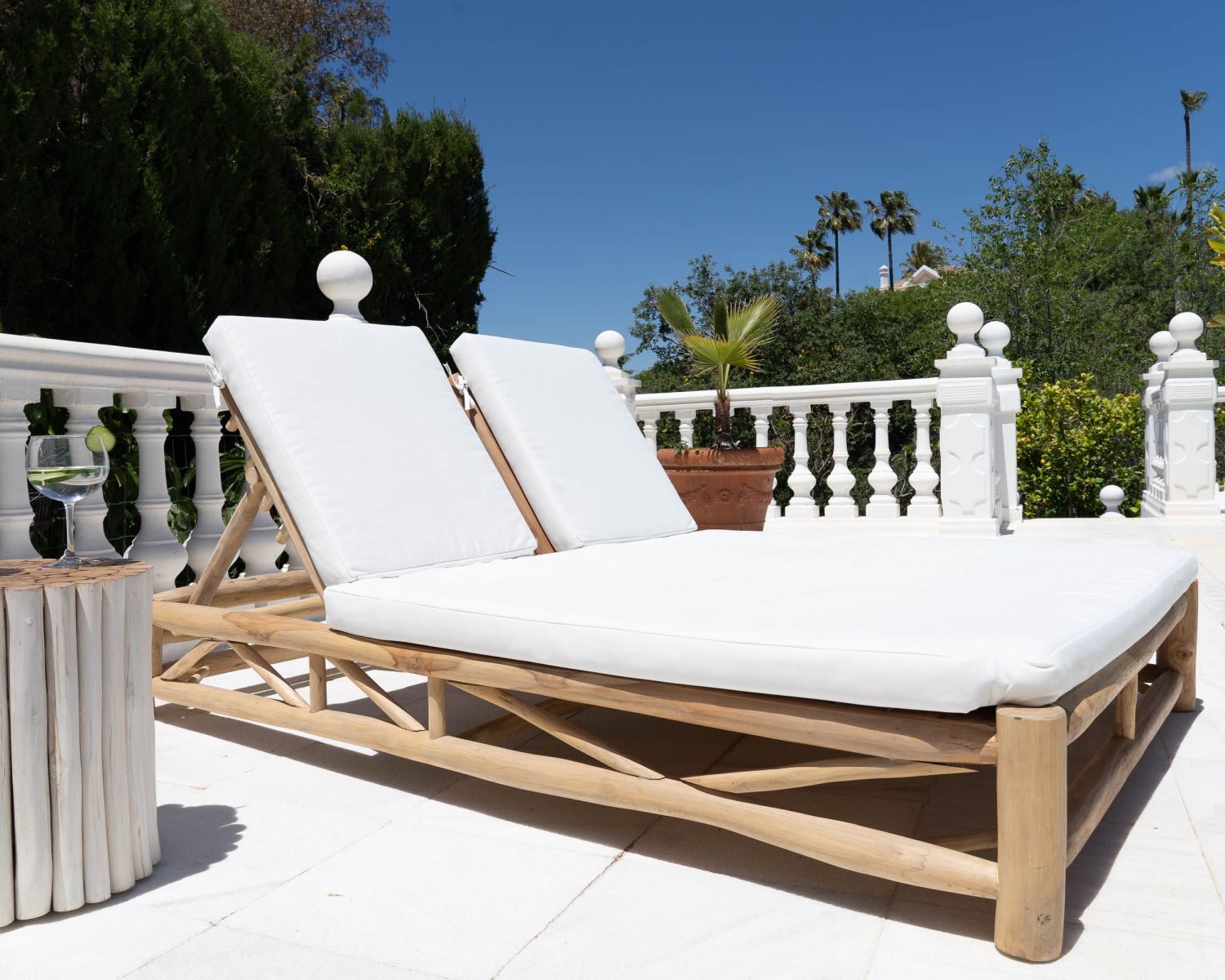 Bain de soleil design exotique 2 places "Sumatra" structure branches de teck