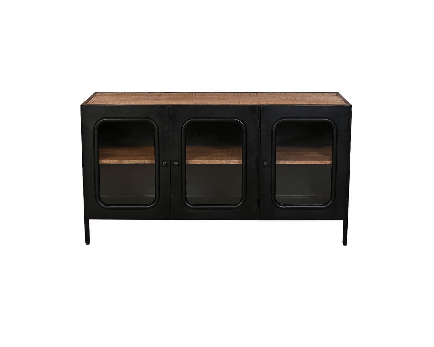 Meuble salle de bain métal noir bois massif et verre "Atelier Kraft"