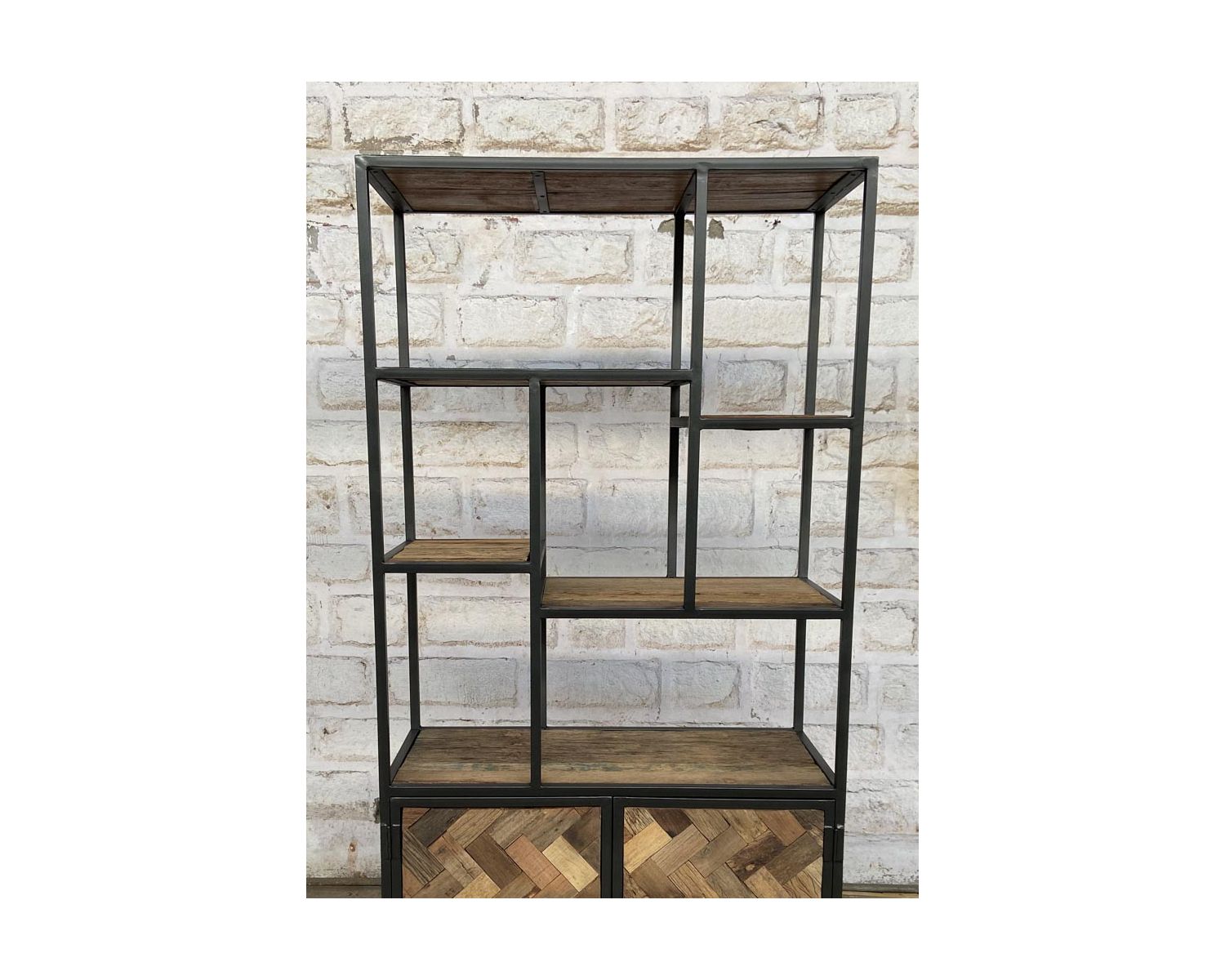 Bibliothèque industrielle 180x90 cm métal gris et manguier "Kaloupilé"