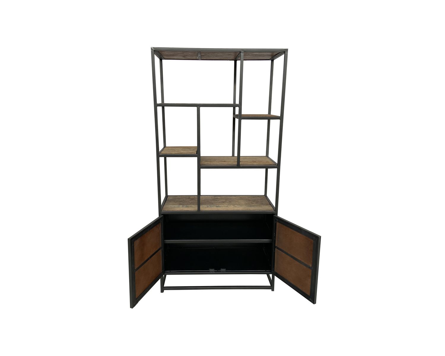 Bibliothèque industrielle 180x90 cm métal gris et manguier "Kaloupilé"