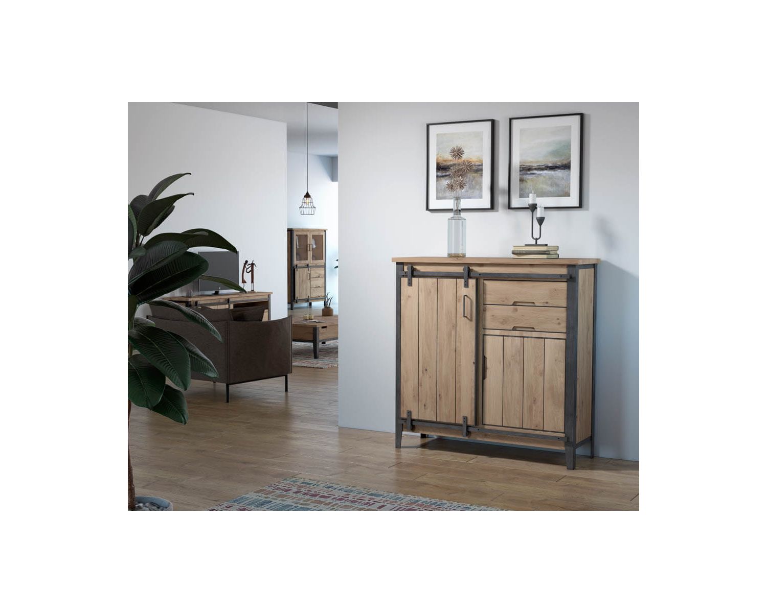 Meuble de rangement indus’ décontracté 2 portes 2 tiroirs "Breeze"