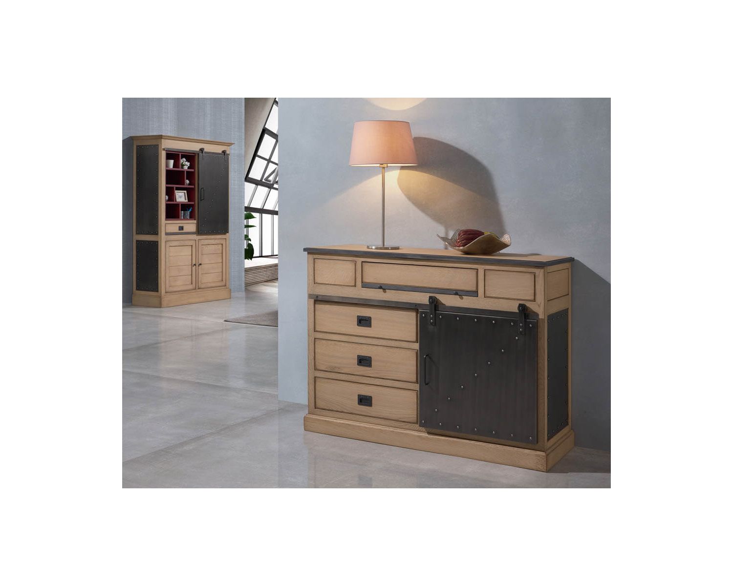 Meuble d’entrée style factory bois massif métal "San Francisco"