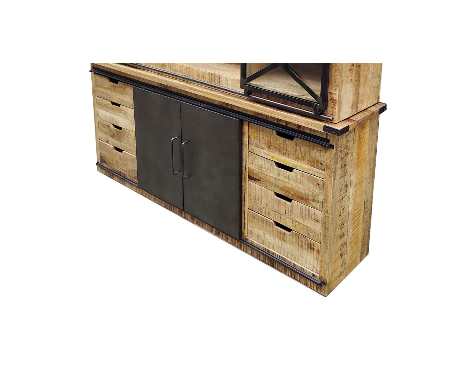 Vaisselier industriel métal et bois portes coulissantes 2m "Caractère"