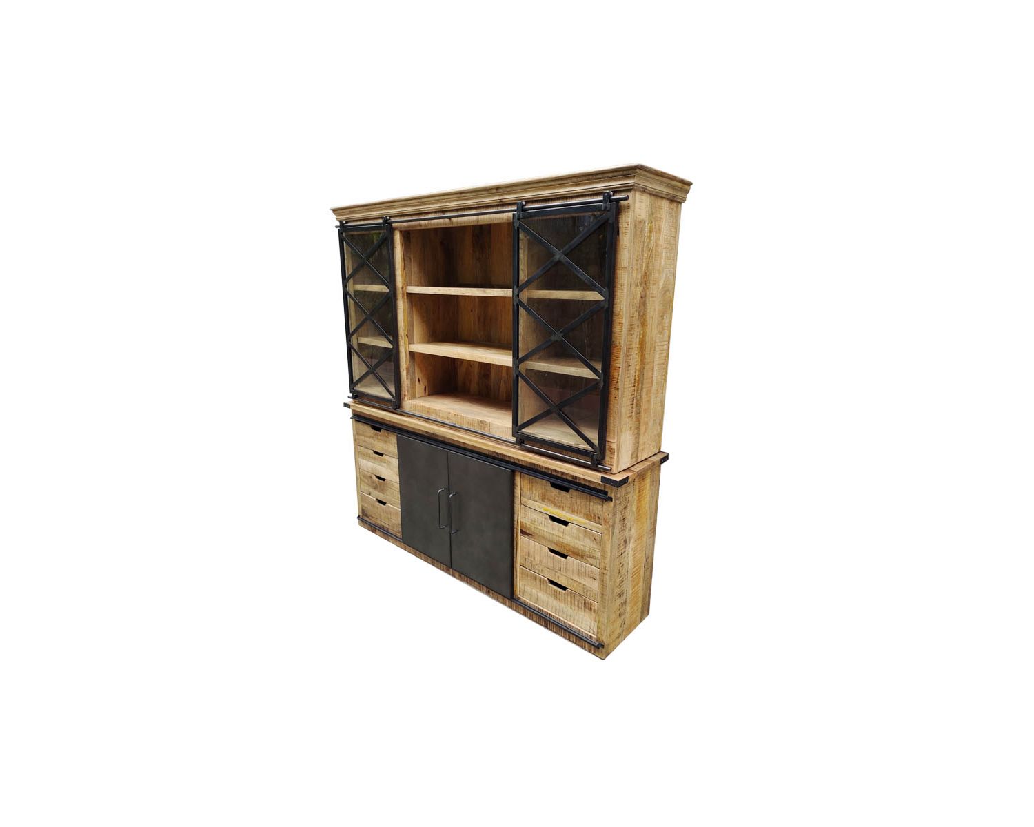 Vaisselier industriel métal et bois portes coulissantes 2m "Caractère"