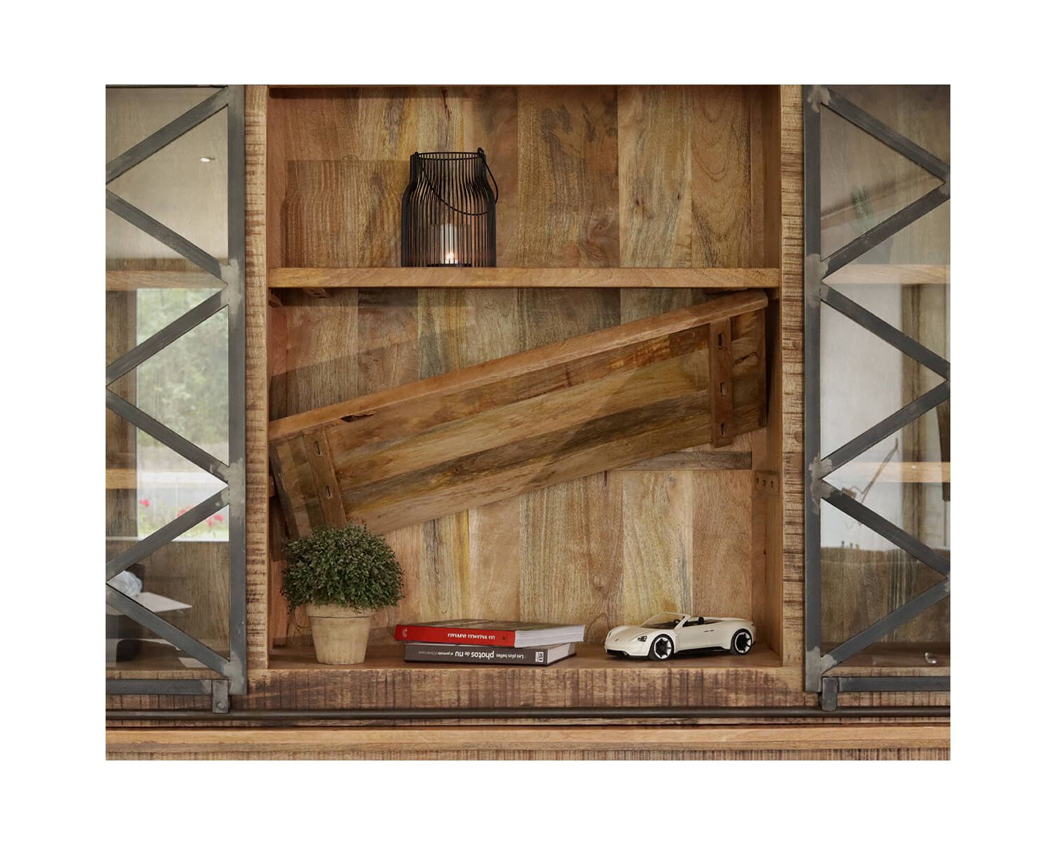 Vaisselier industriel métal et bois portes coulissantes 2m "Caractère"