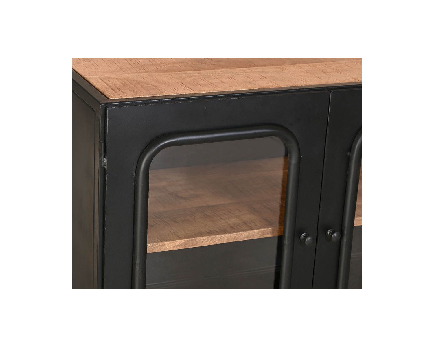 Meuble salle de bain métal noir bois massif et verre "Atelier Kraft"