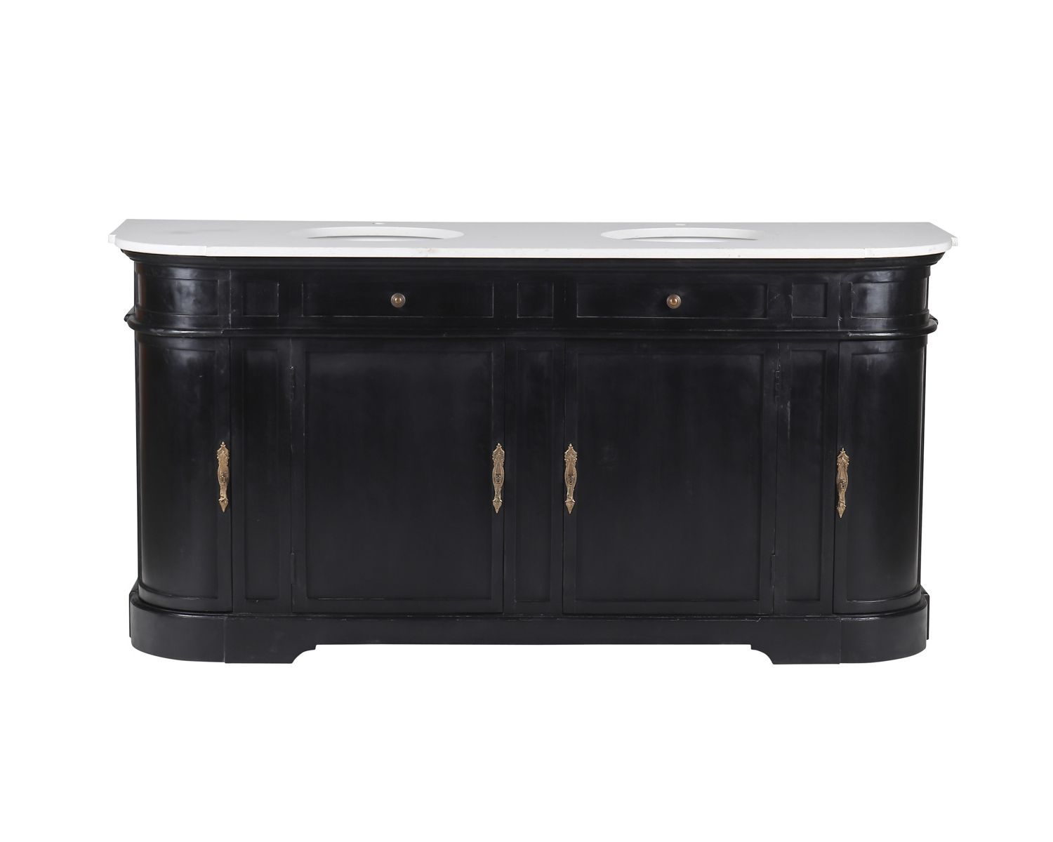 Meuble double vasque coins arrondis bois noir quartz blanc "Églantine"