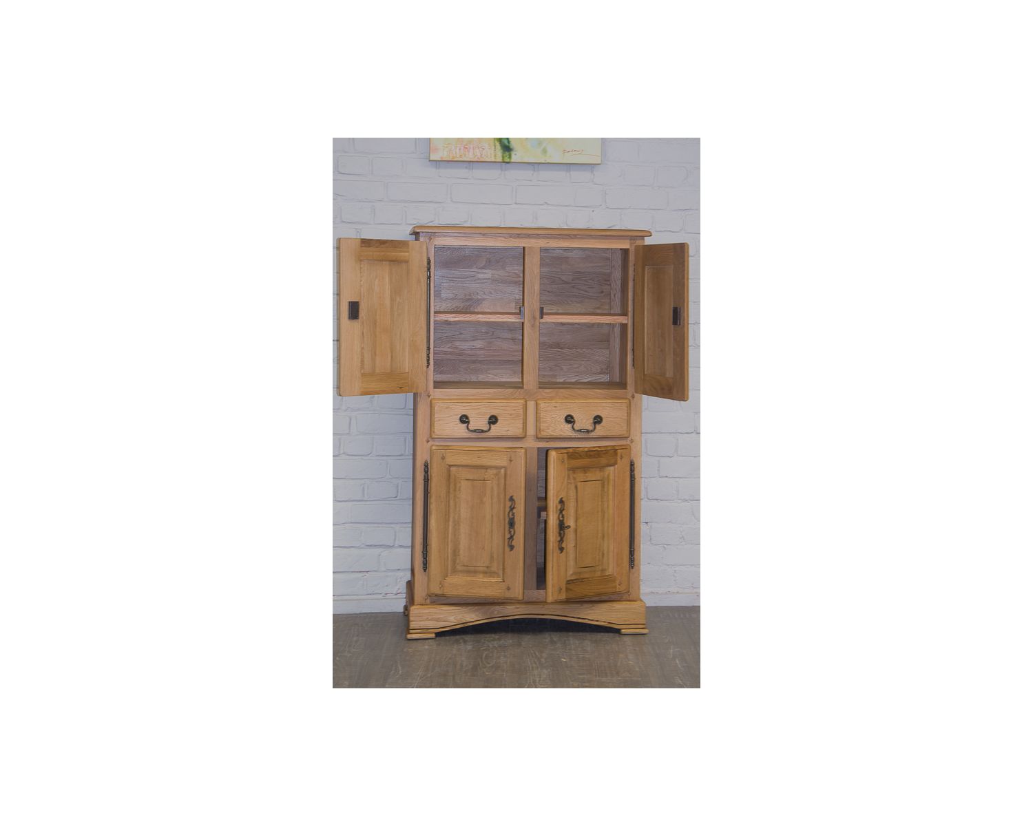 Armoirette en chêne massif 4 portes 2 tiroirs "Campagnol"