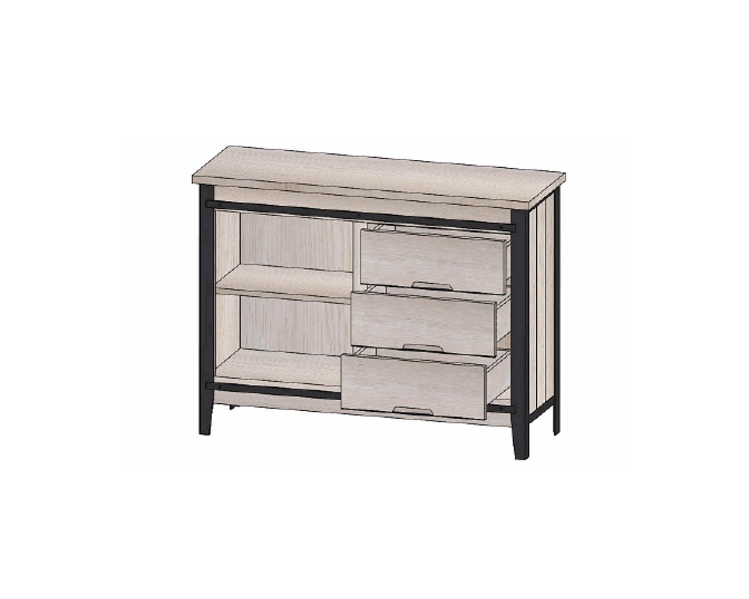 Meuble d’entrée style manufacture "Breeze" chêne et métal gris foncé