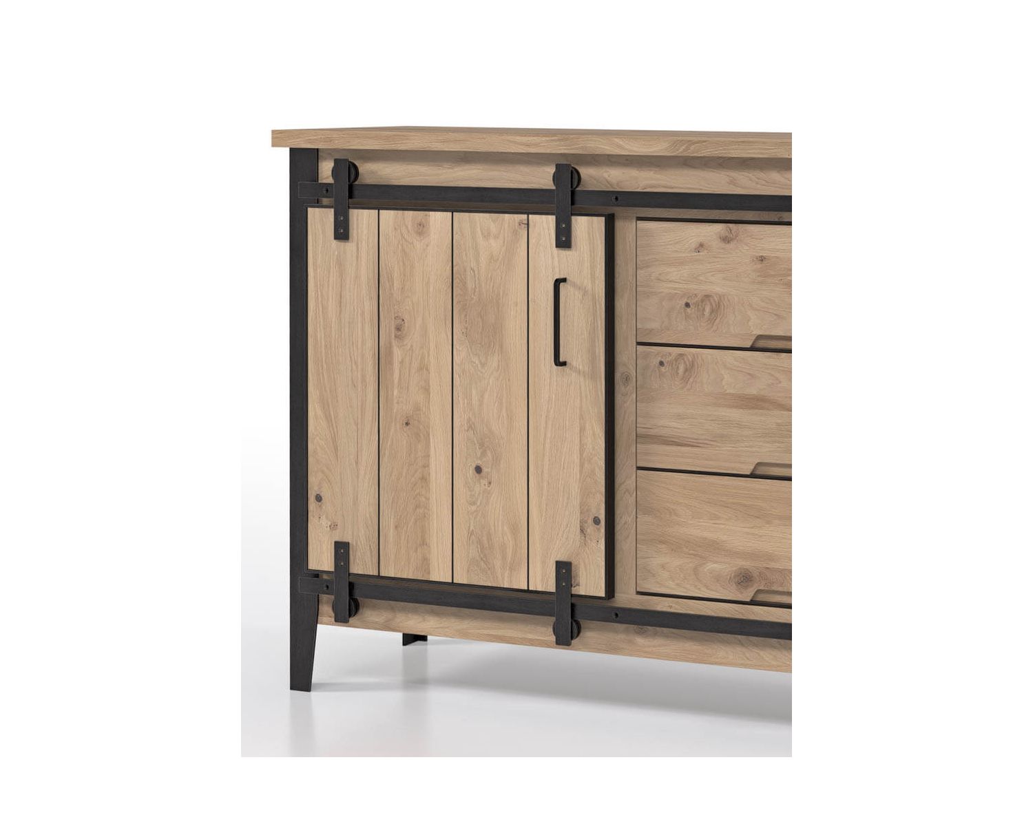 Meuble d’entrée style manufacture "Breeze" chêne et métal gris foncé
