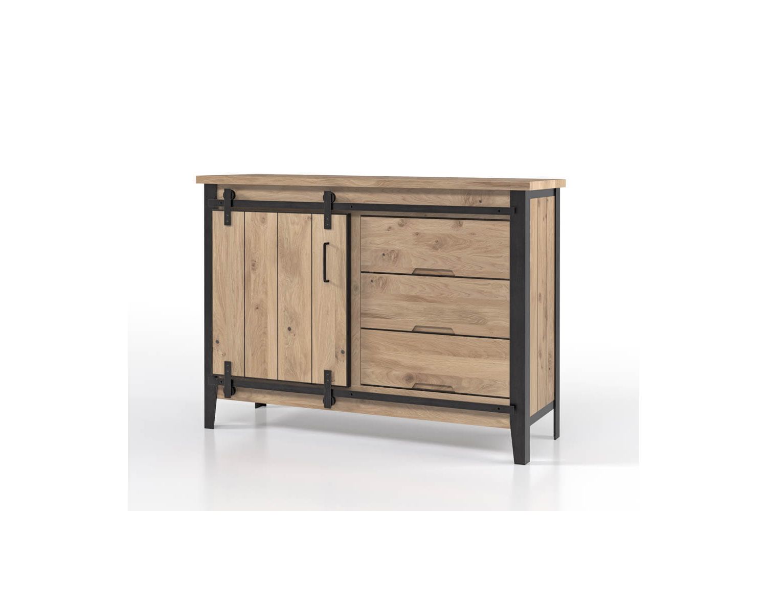 Meuble d’entrée style manufacture "Breeze" chêne et métal gris foncé