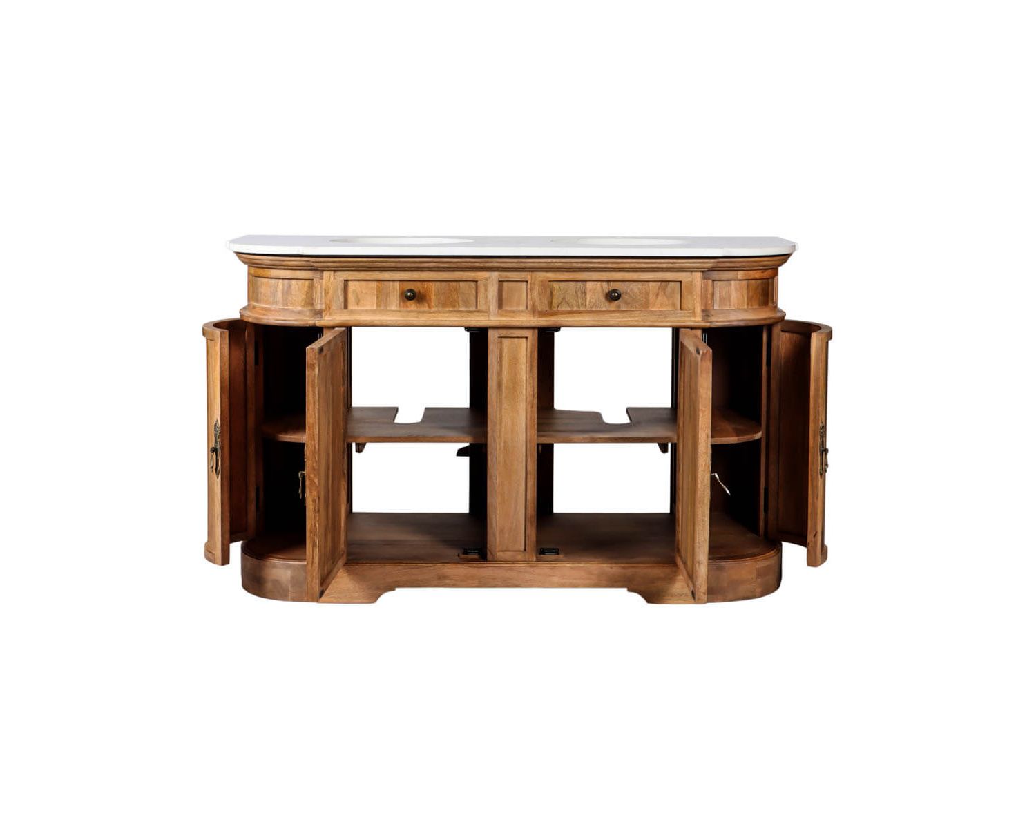 Meuble de salle de bain deux vasques bois et quartz 150cm "Églantine"