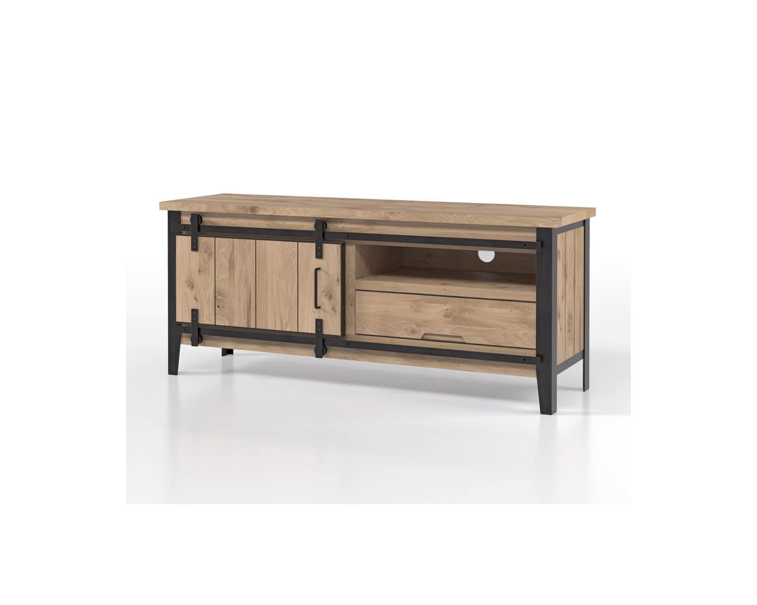 Meuble télé industriel en chêne et métal gris foncé "Breeze" 