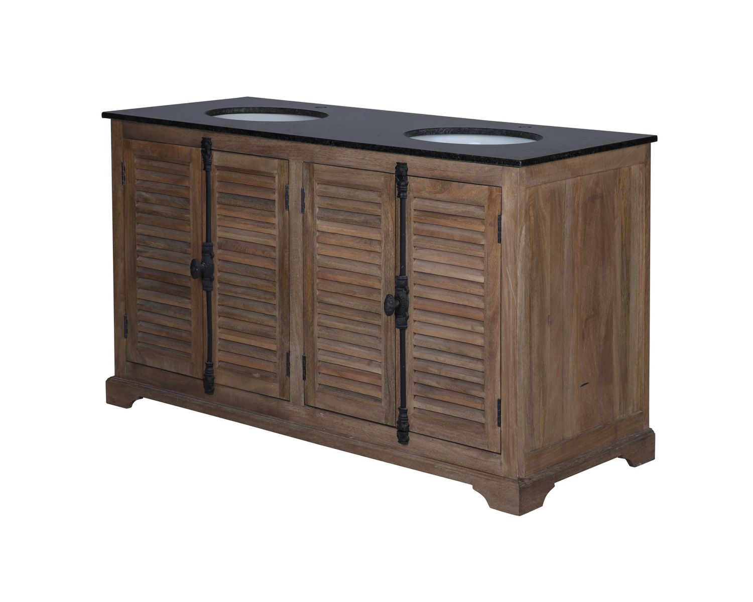 Meuble de salle de bain 150cm poignées crémones et marbre "Persienne"