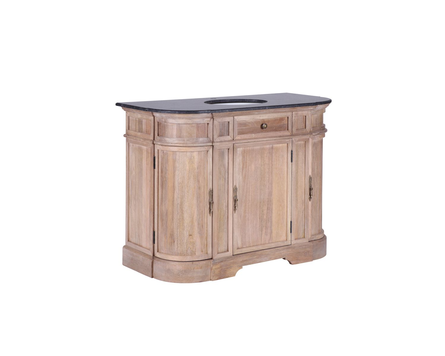 Meuble salle de bain pierre 1 vasque bois massif arrondi "Églantine"