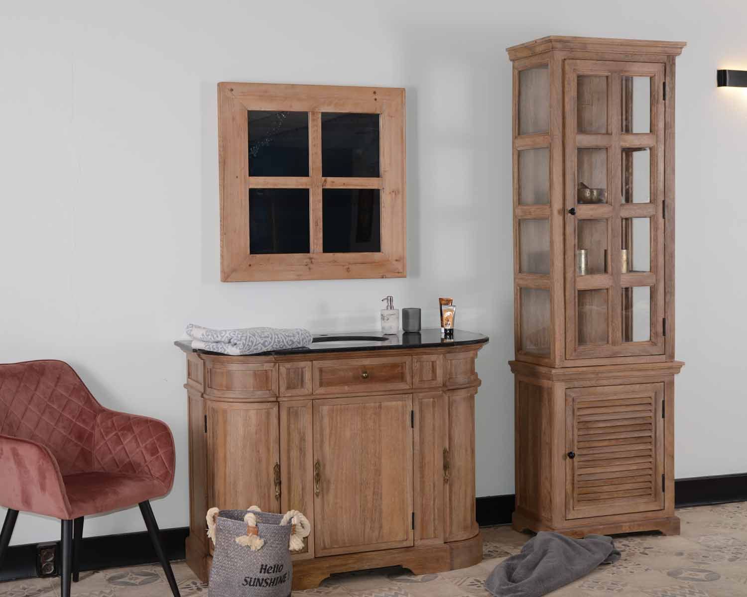 Meuble salle de bain pierre 1 vasque bois massif arrondi "Églantine"