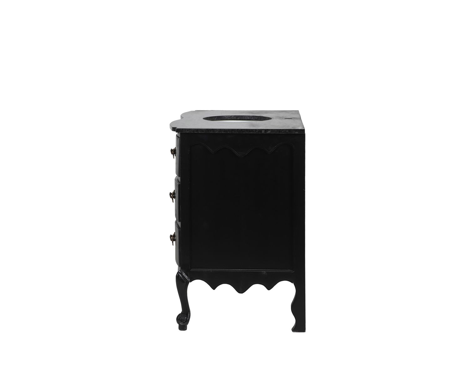 Meuble salle de bain en manguier noir et pierre tiroirs rétro style commode 