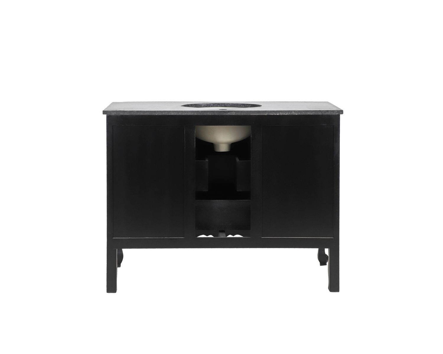 Meuble salle de bain en manguier noir et pierre tiroirs rétro style commode 