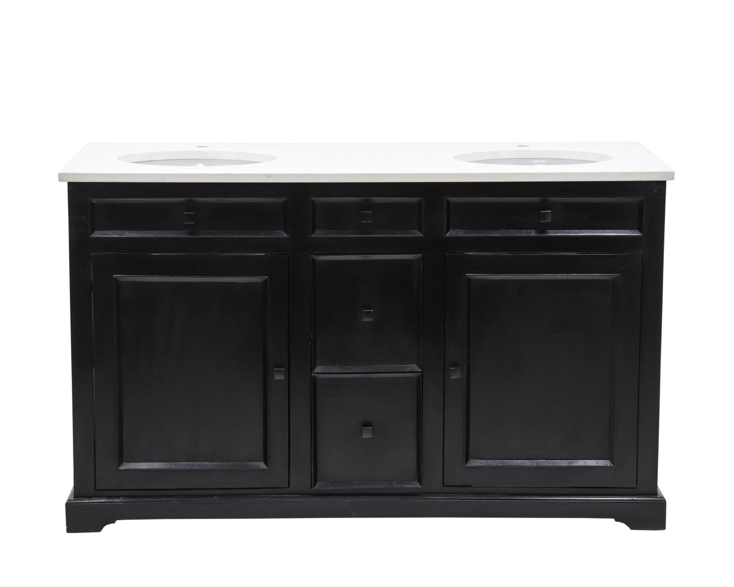 Meuble de salle de bain noir dessus quartz blanc "Elégance"
