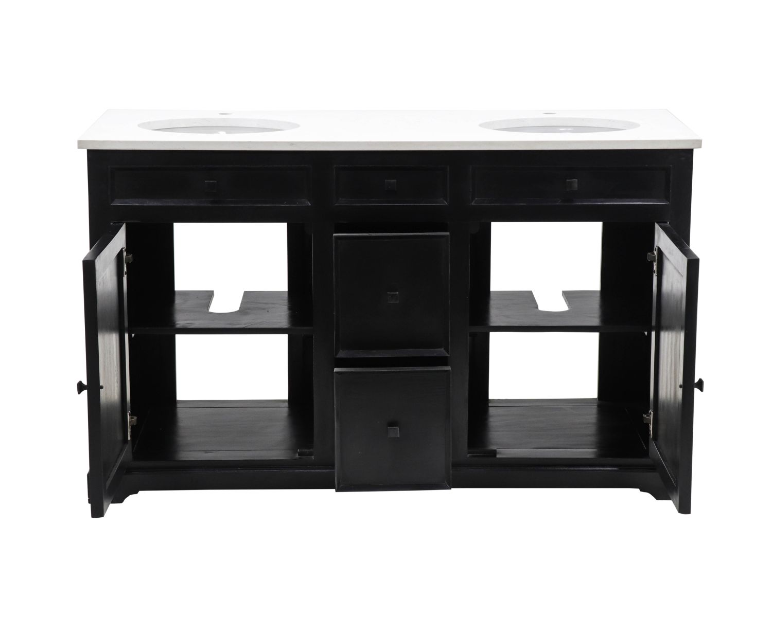 Meuble de salle de bain noir dessus quartz blanc "Elégance"