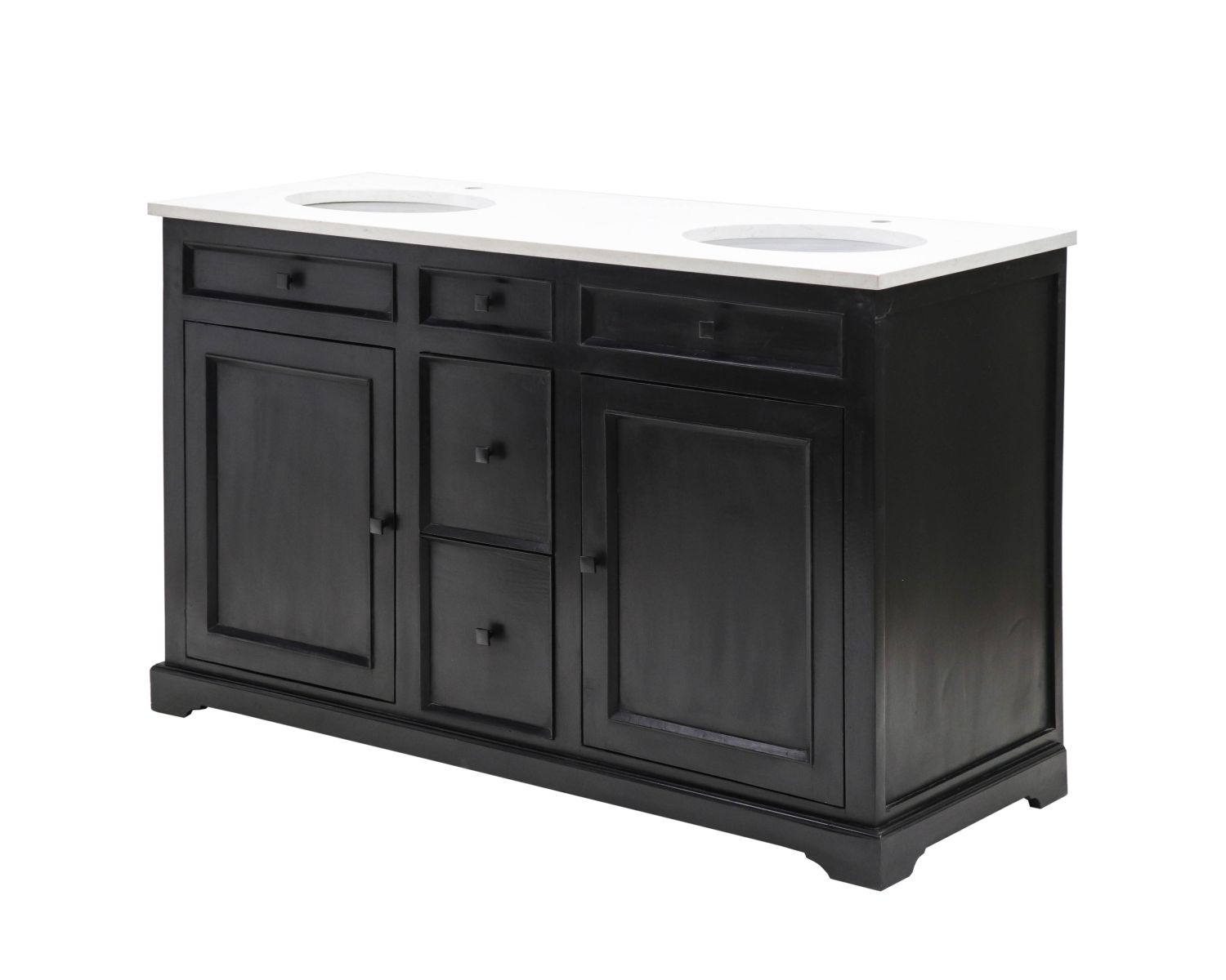 Meuble de salle de bain noir dessus quartz blanc "Elégance"