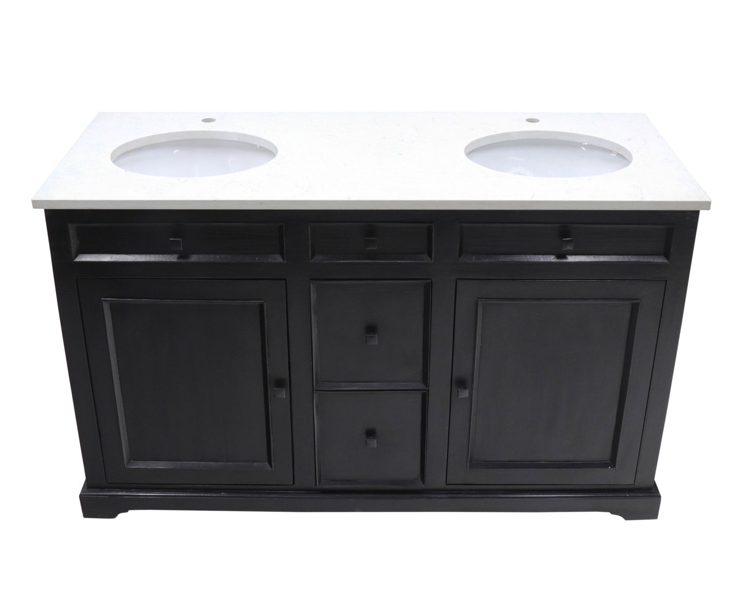 Meuble de salle de bain noir dessus quartz blanc "Elégance"