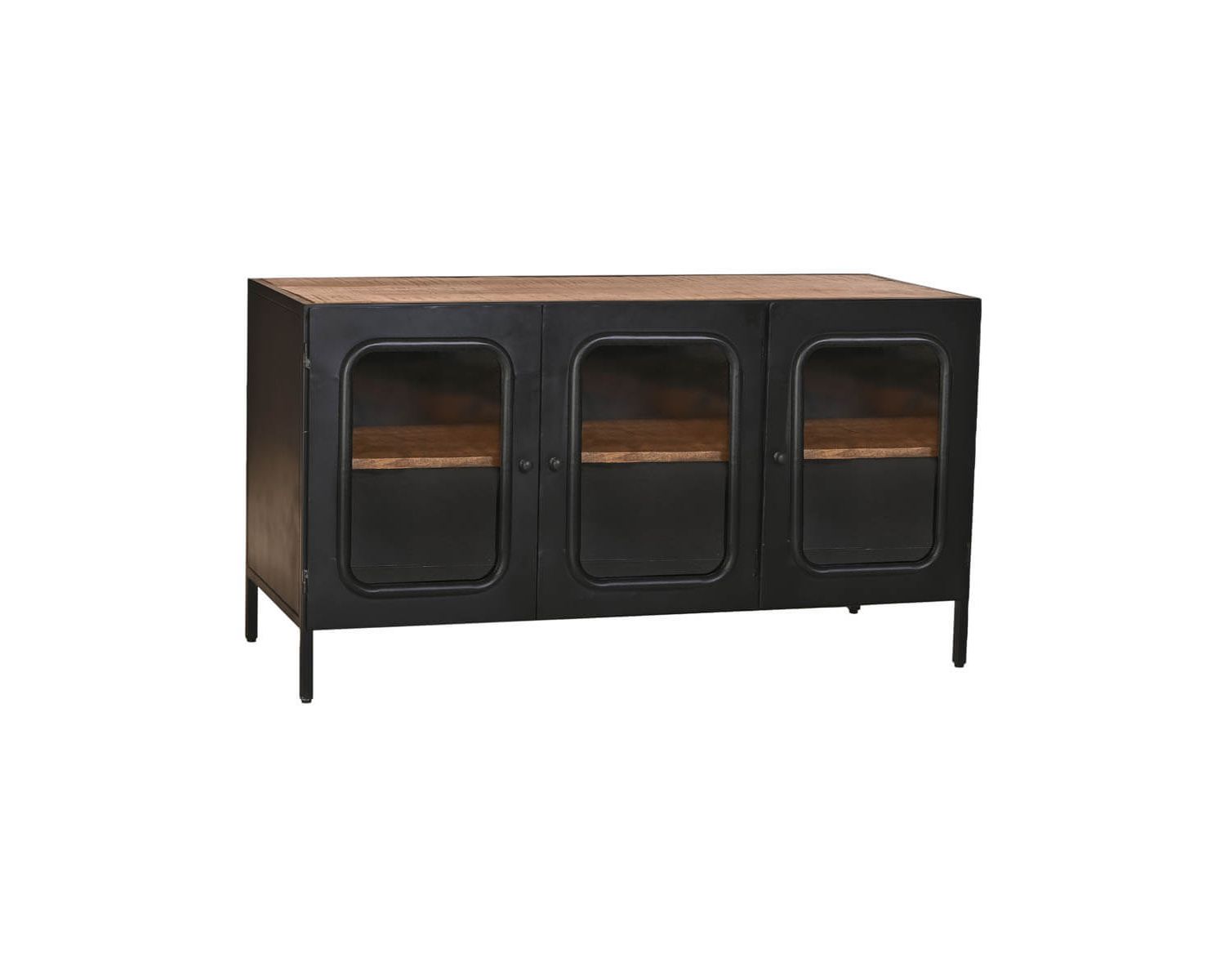 Meuble salle de bain métal noir bois massif et verre "Atelier Kraft"