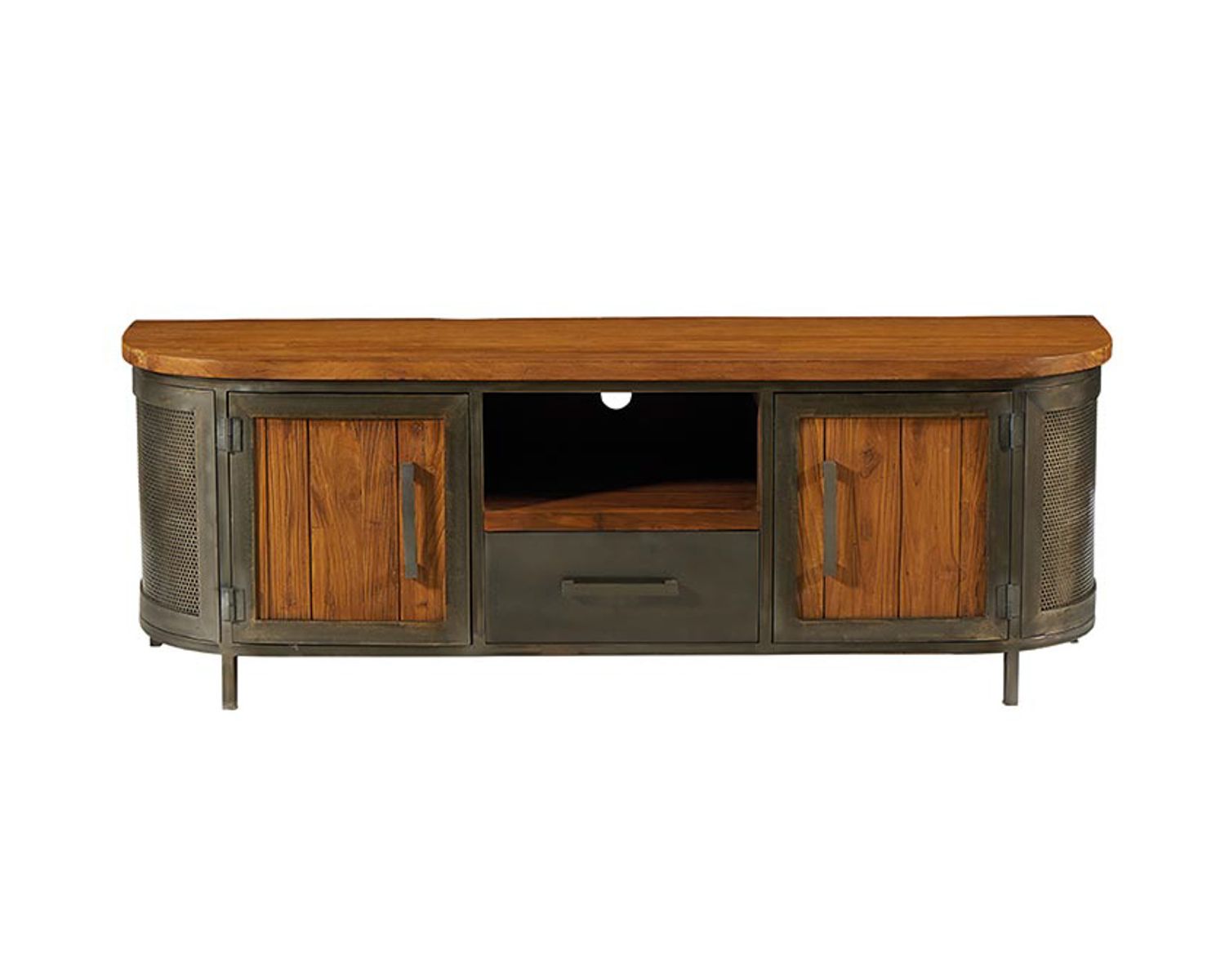 Meuble télé industriel teck massif recyclé et métal "Hepley"