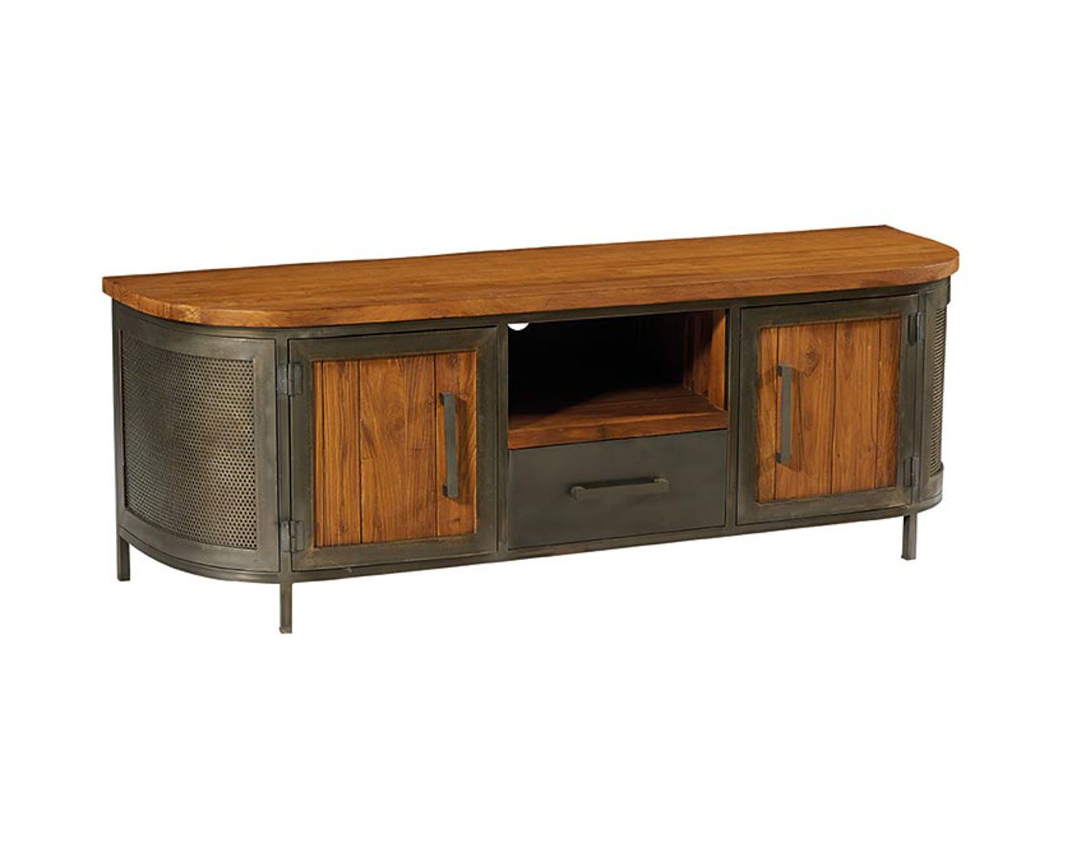 Meuble télé industriel teck massif recyclé et métal "Hepley"