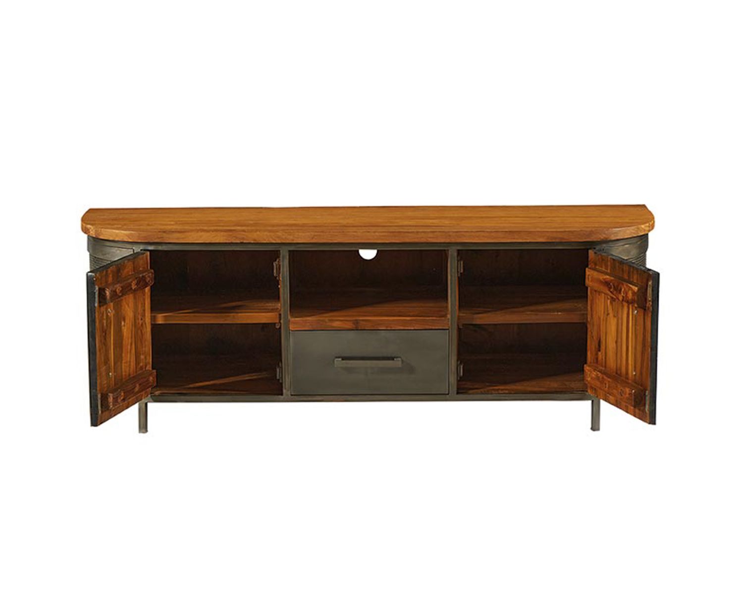 Meuble télé industriel teck massif recyclé et métal "Hepley"