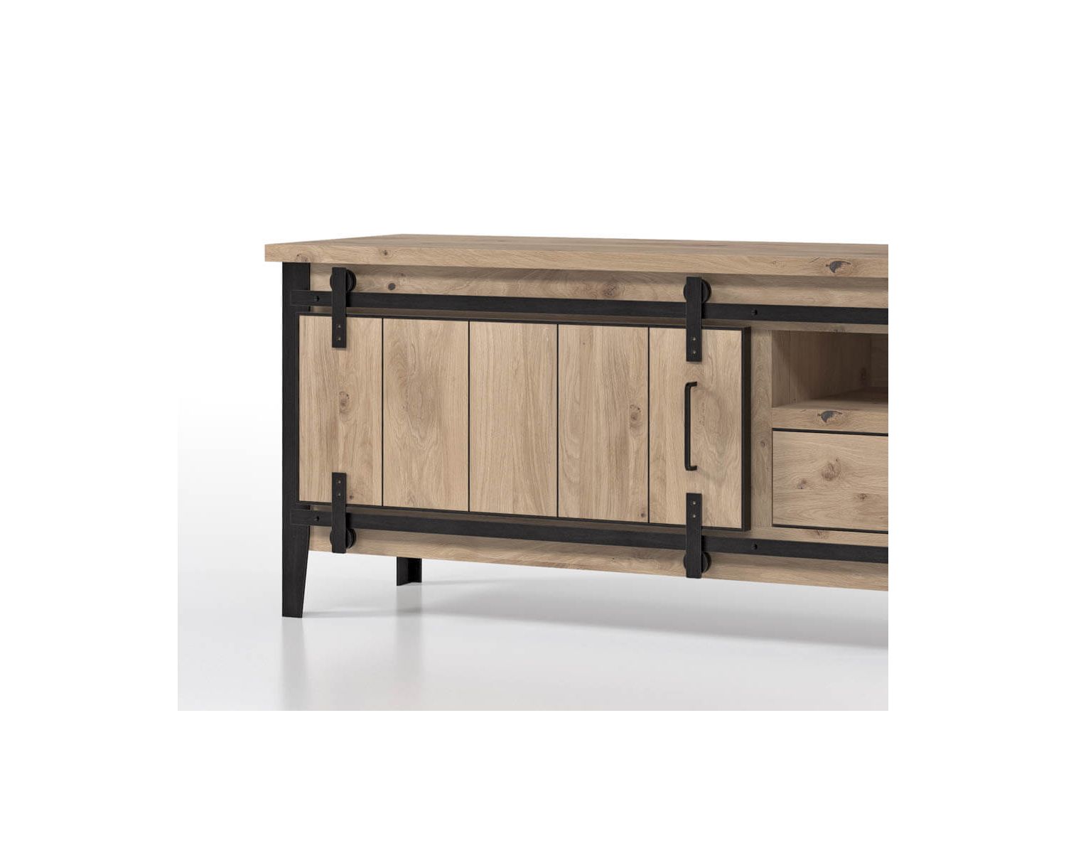 Grand meuble TV bois et métal style manufacture "Breeze" 1 porte