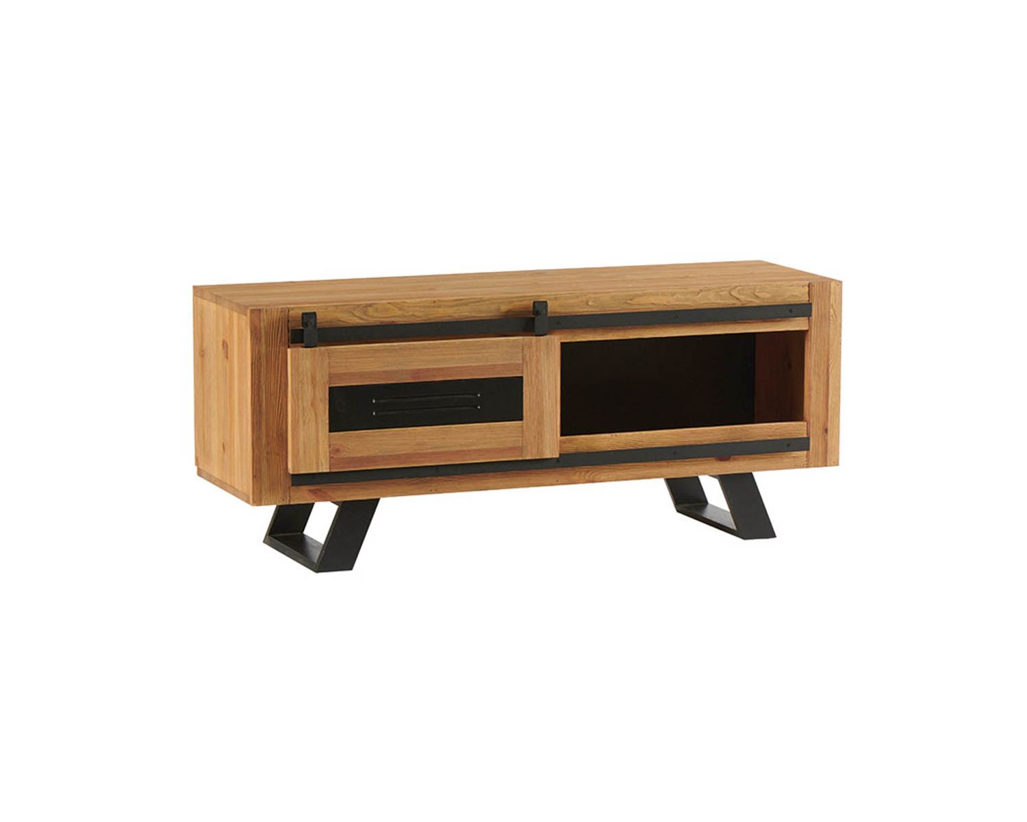 Meuble télé industriel en bois massif brun et noir "Cardiff"