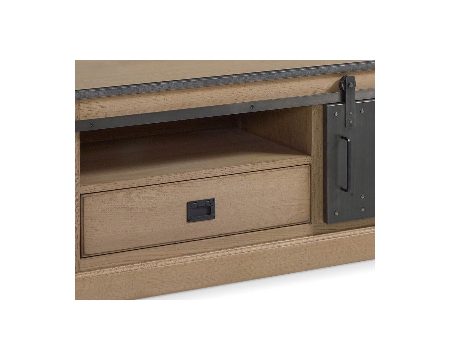 Meuble TV bas style indus’ chic "San Francisco" métal chêne massif