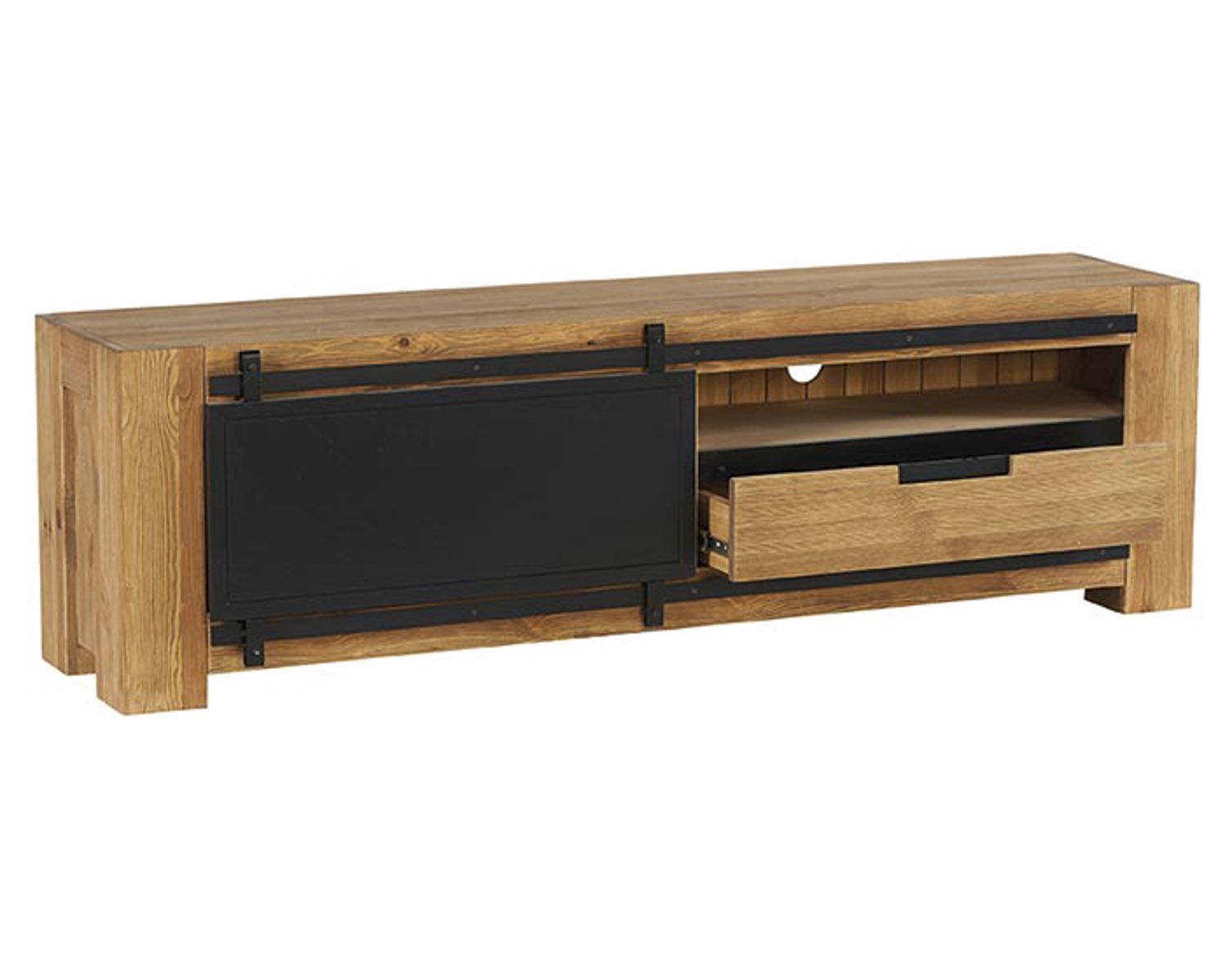 Meuble TV métal et bois avec porte coulissante 180cm "Cooper" Casita