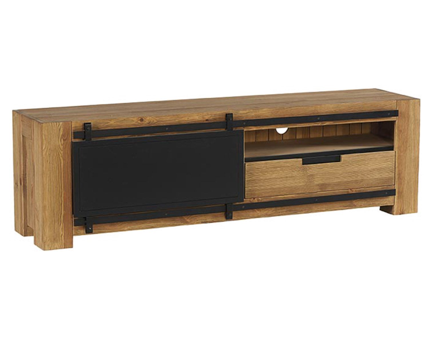 Meuble TV métal et bois avec porte coulissante 180cm "Cooper" Casita