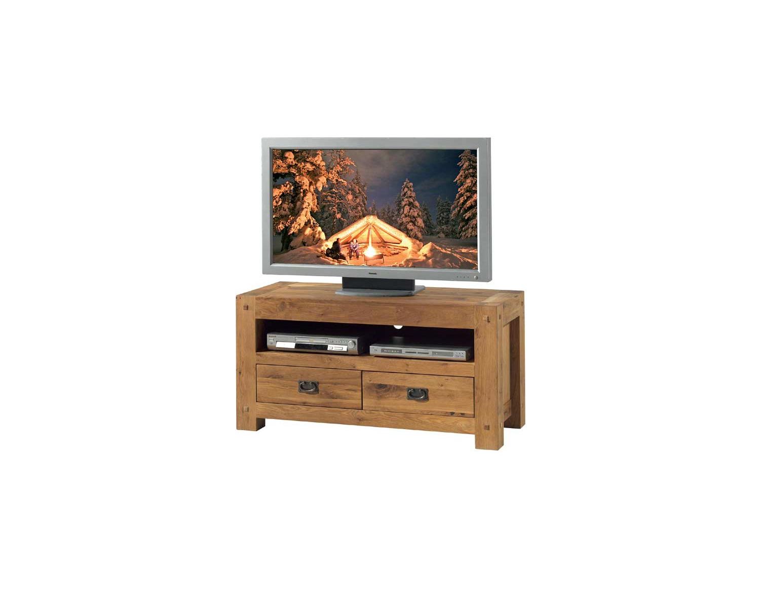 Meuble télé 1 niche 2 tiroirs "Lodge Casita" en chêne huilé 120 cm