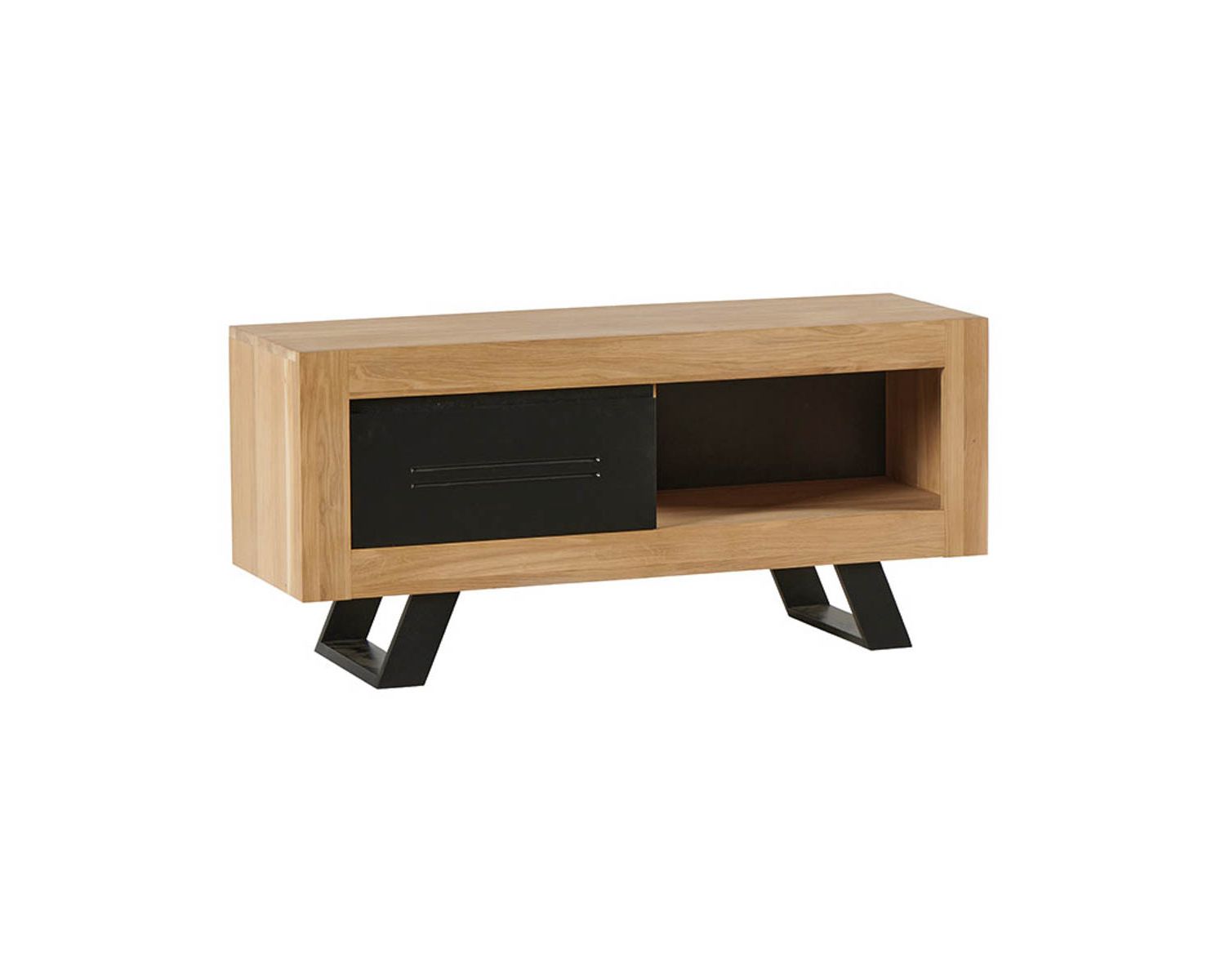 Meuble TV design en bois de chêne massif bicolore "Davos"